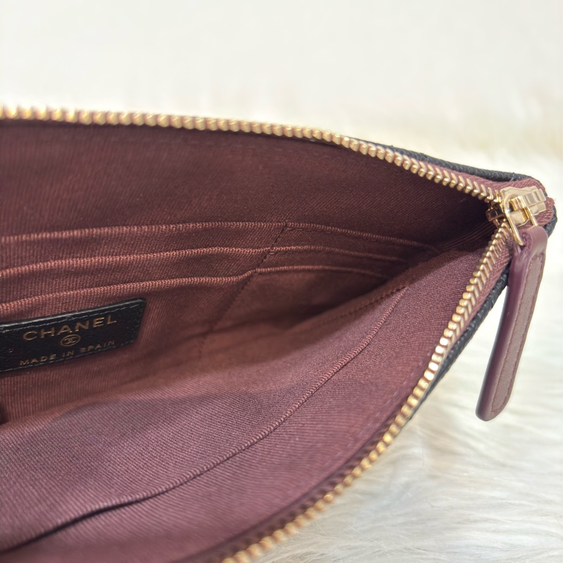 CHANEL AP4101 OCASE 黑色荔枝皮金釦 一字拉鍊 零錢包信用卡包錢包萬用包 可放手機千鈔IPHONE-26