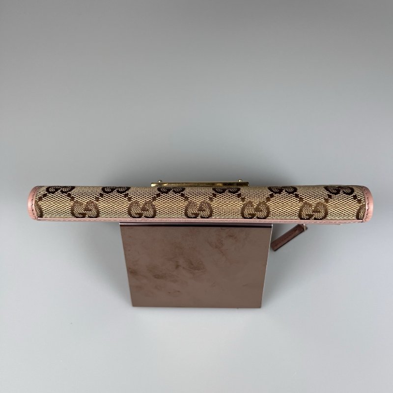 GUCCI 181672  老花拚粉藍條紋對開長夾-4