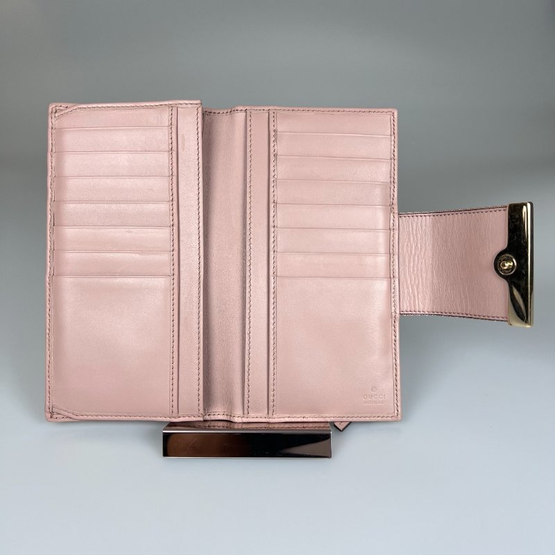 GUCCI 181672  老花拚粉藍條紋對開長夾-5