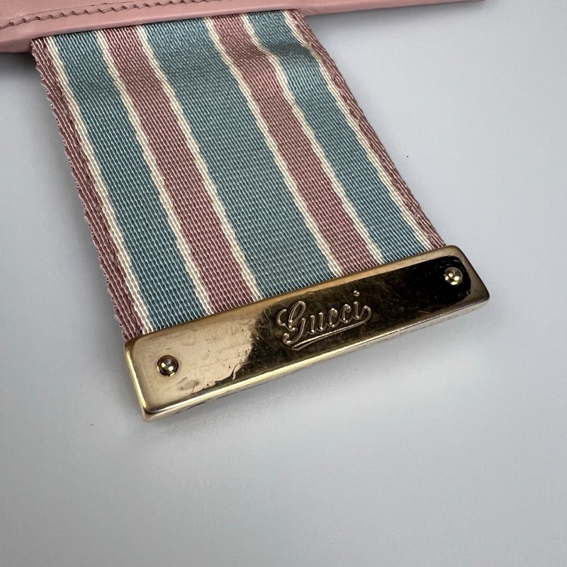 GUCCI 181672  老花拚粉藍條紋對開長夾-6