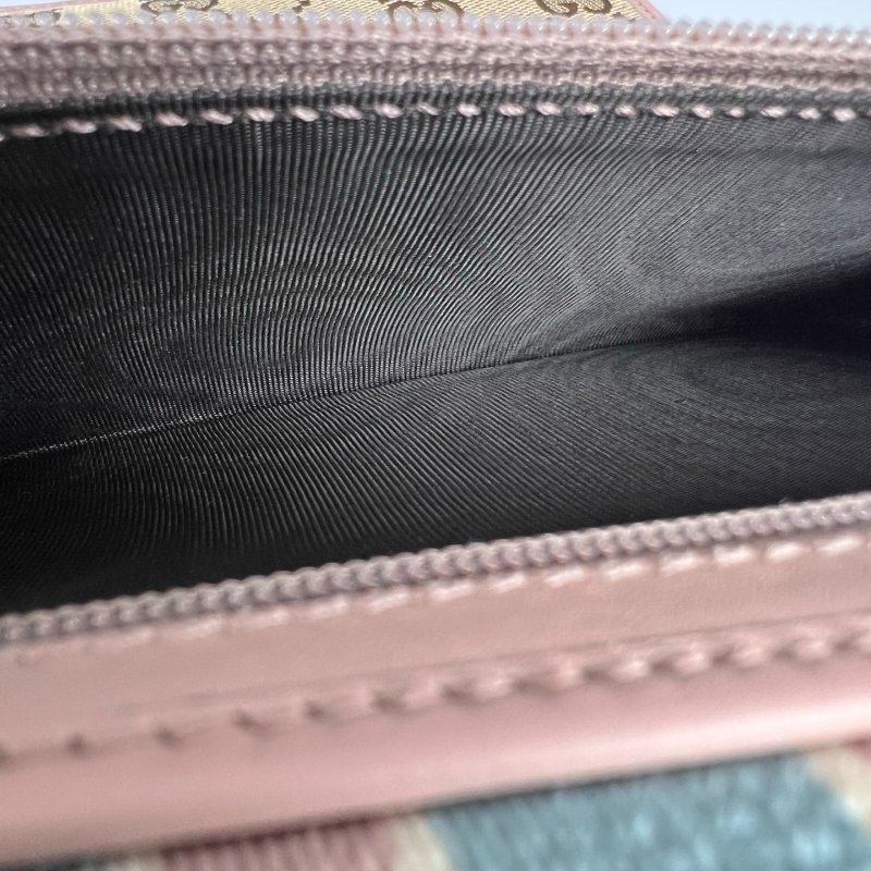 GUCCI 181672  老花拚粉藍條紋對開長夾-8