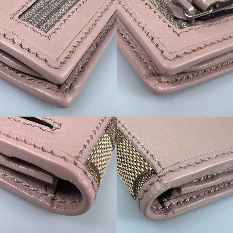 GUCCI 181672  老花拚粉藍條紋對開長夾-11