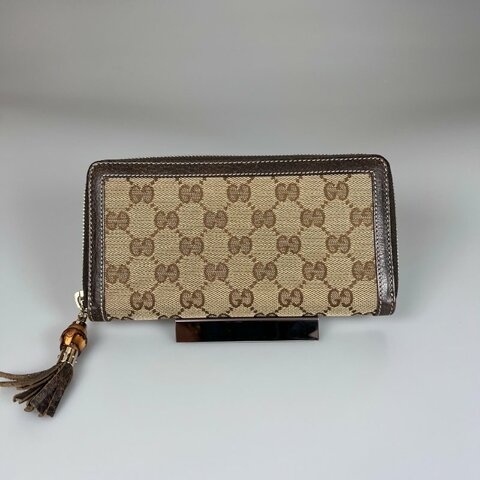 GUCCI 224253 老花竹節流蘇帆布ㄇ拉長夾