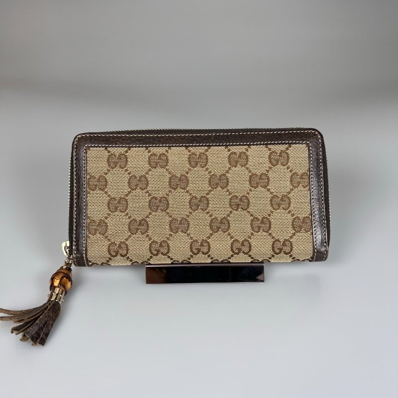 GUCCI 224253 老花竹節流蘇帆布ㄇ拉長夾-0