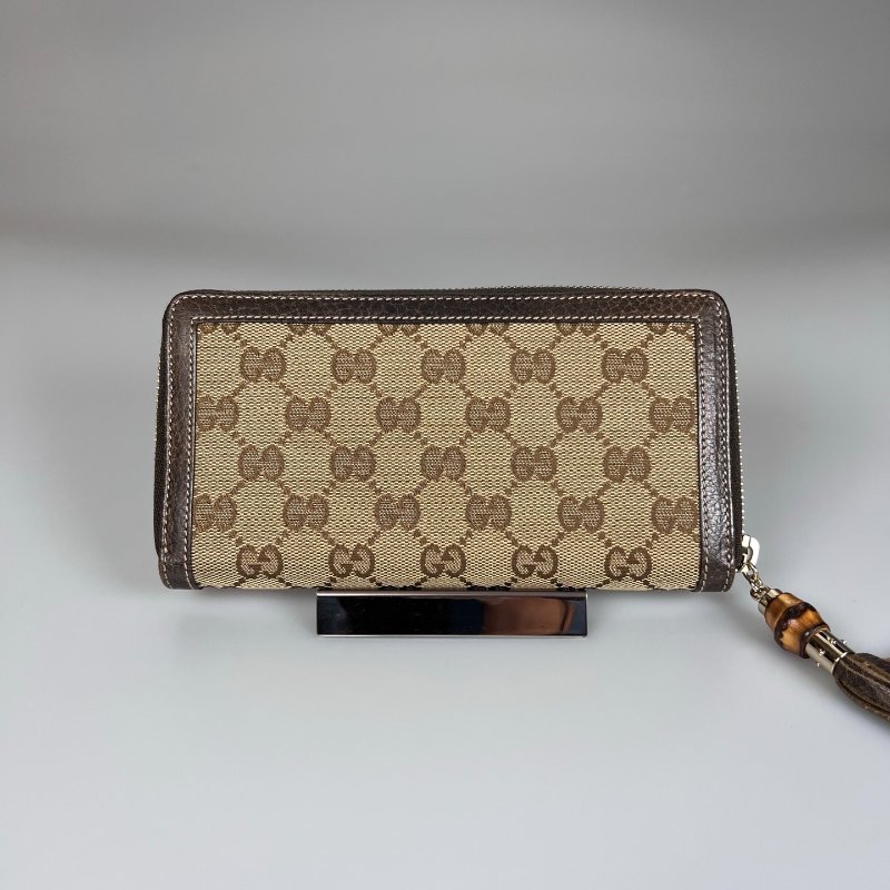 GUCCI 224253 老花竹節流蘇帆布ㄇ拉長夾-1