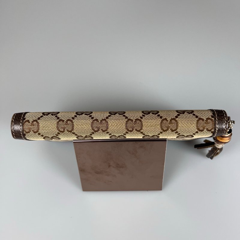 GUCCI 224253 老花竹節流蘇帆布ㄇ拉長夾-4