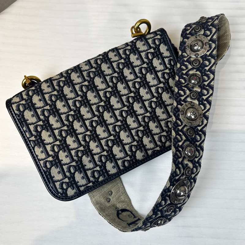 迪奧/Dior Addict Oblique Flap Bag 深藍色老花帆布斜背包 24x5x16cm-10