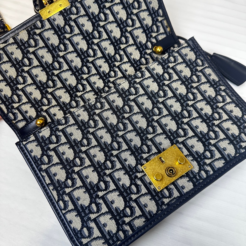 迪奧/Dior Addict Oblique Flap Bag 深藍色老花帆布斜背包 24x5x16cm-13