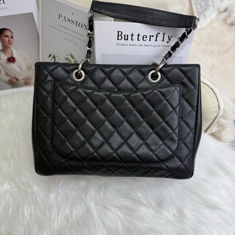 Chanel GST 手袋 黑色 菱格紋 牛皮 中號 銀鏈 19開-1