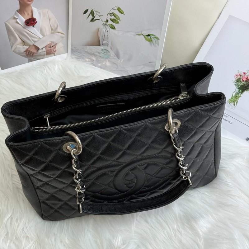 Chanel GST 手袋 黑色 菱格紋 牛皮 中號 銀鏈 19開-4