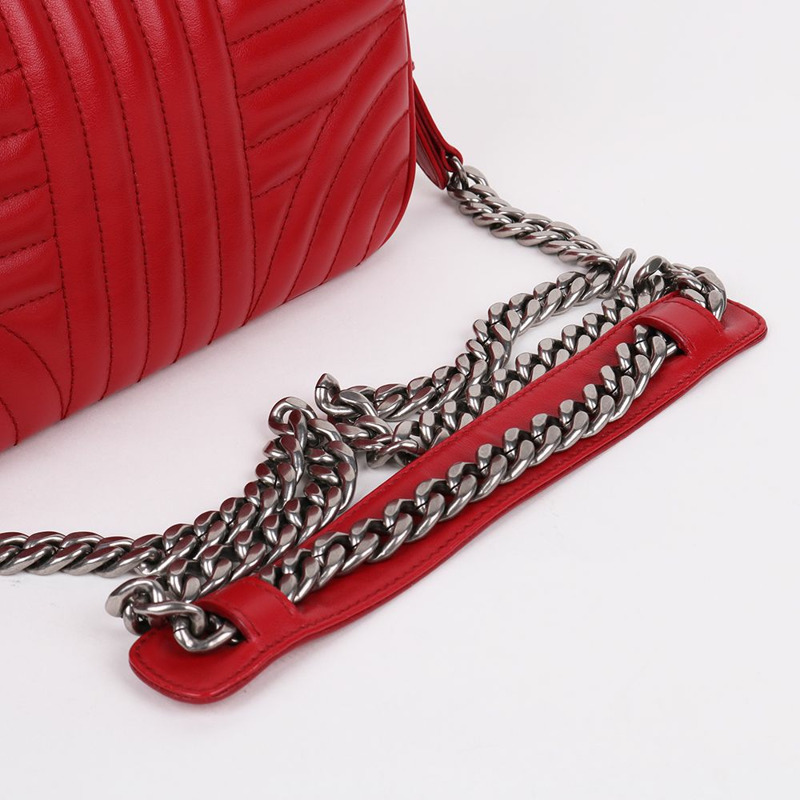 【包稅】PRADA 圖樣 紅色銀鍊單肩包 1BH083-5