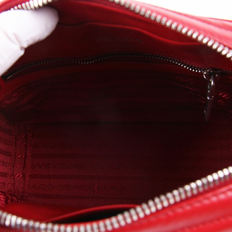 【包稅】PRADA 圖樣 紅色銀鍊單肩包 1BH083-9