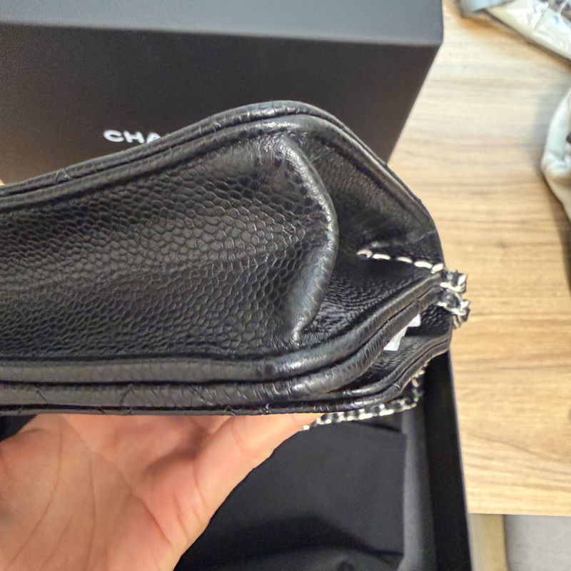 CHANEL 經典黑色woc 鏈條包 芯片款 全新 附原廠 紙袋 緞帶-5