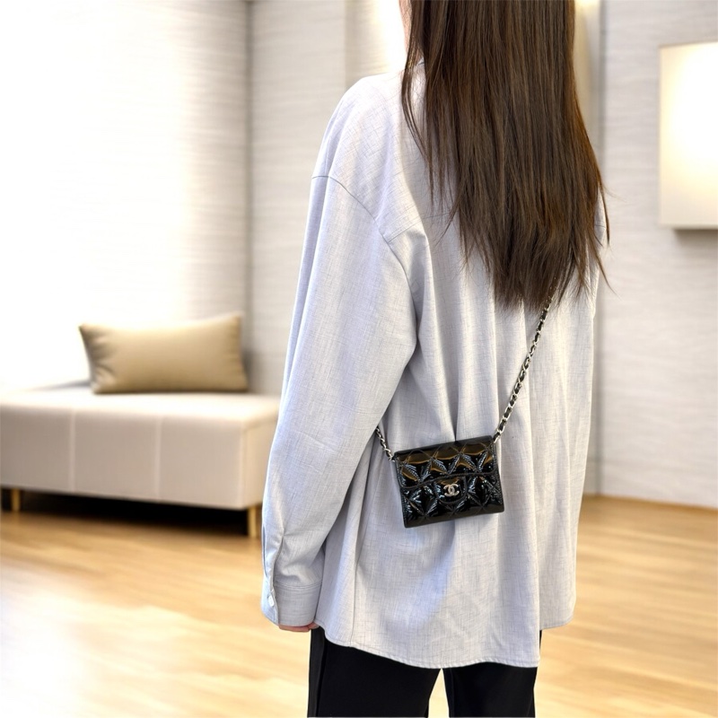 🖤香奈兒卡包🔥送皮穿鏈Chanel黑銀漆皮卡包A31504Y-1