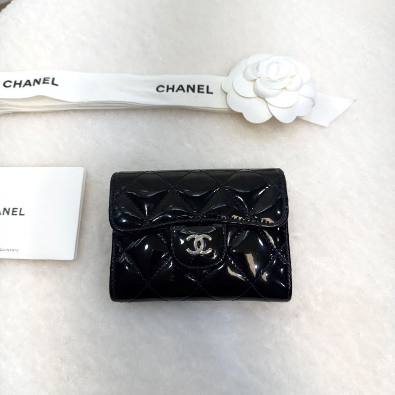 🖤香奈兒卡包🔥送皮穿鏈Chanel黑銀漆皮卡包A31504Y-5