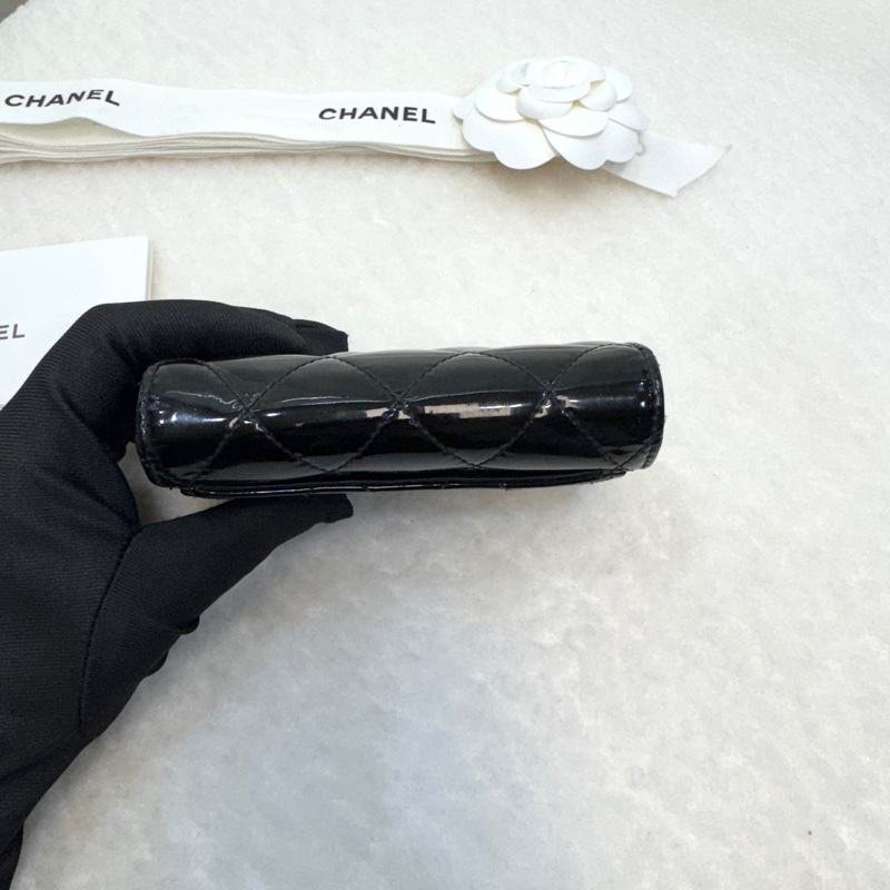 🖤香奈兒卡包🔥送皮穿鏈Chanel黑銀漆皮卡包A31504Y-9