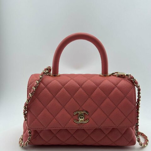 香奈兒紅金手柄小型 Coco Handle 手提斜背兩用包