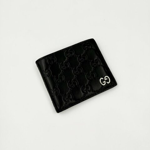 GUCCI - 黑色牛皮雙G LOGO對開短夾