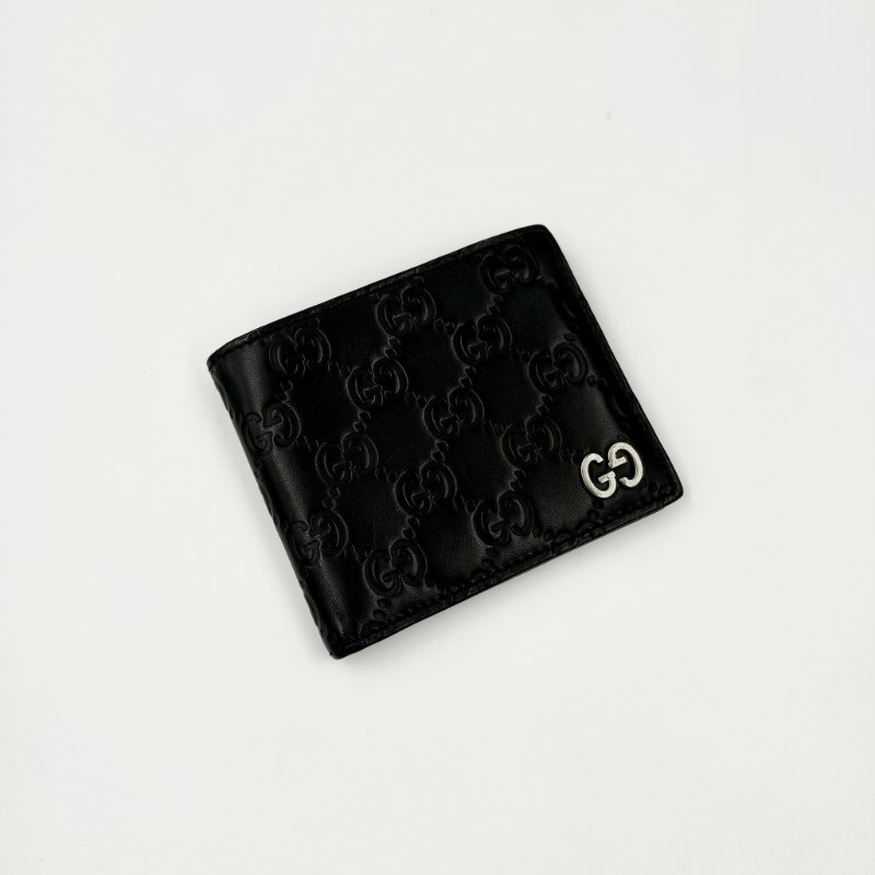 GUCCI - 黑色牛皮雙G LOGO對開短夾-0