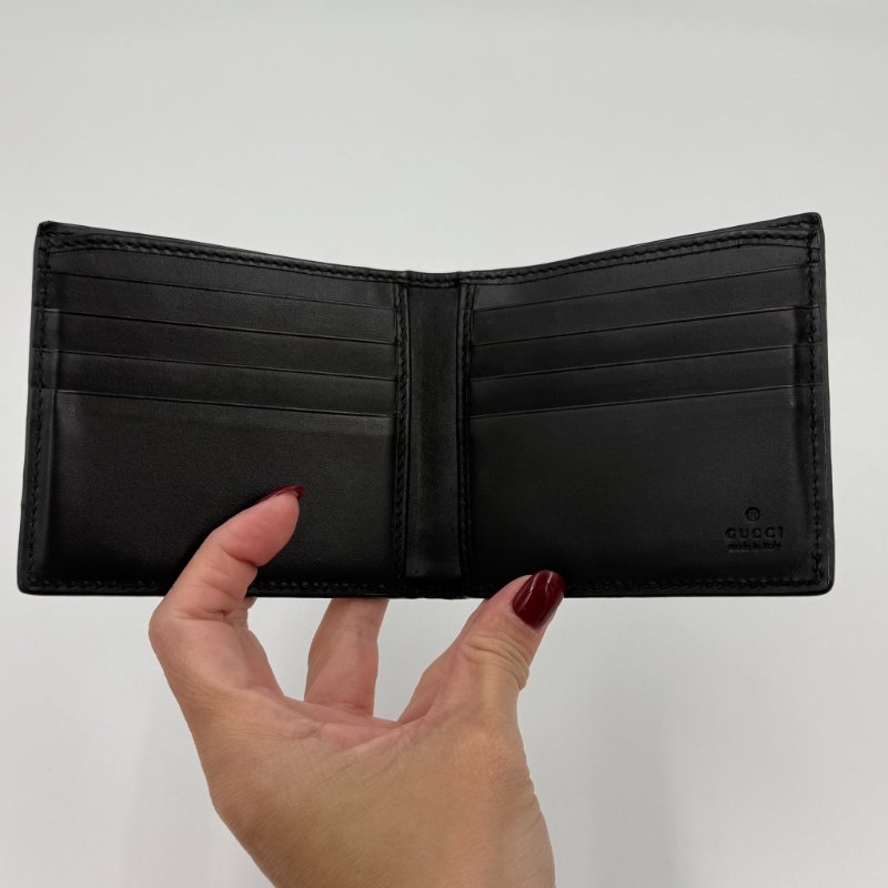 GUCCI - 黑色牛皮雙G LOGO對開短夾-2