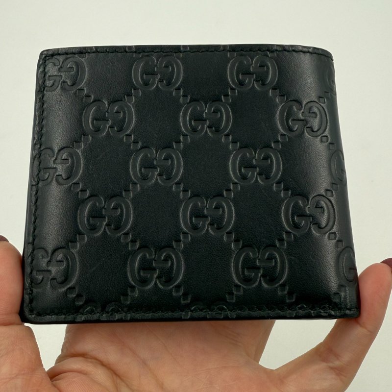 GUCCI - 黑色牛皮雙G LOGO對開短夾-4