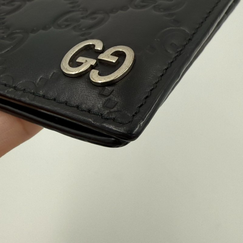 GUCCI - 黑色牛皮雙G LOGO對開短夾-7