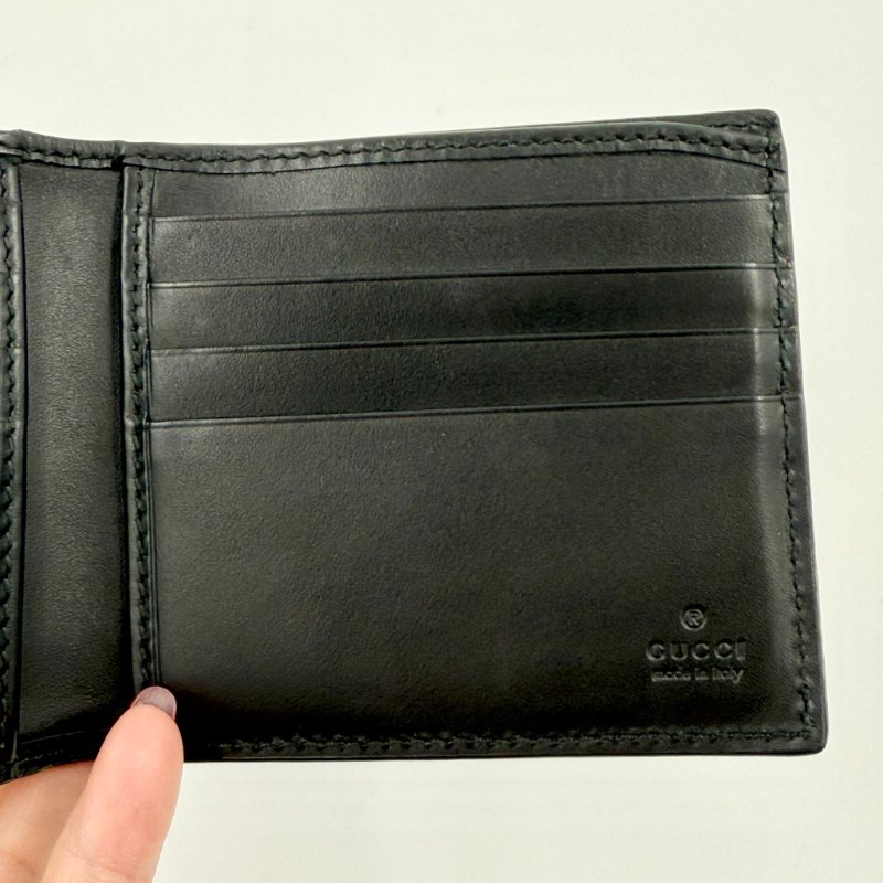 GUCCI - 黑色牛皮雙G LOGO對開短夾-12