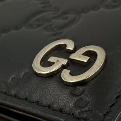 GUCCI - 黑色牛皮雙G LOGO對開短夾-14