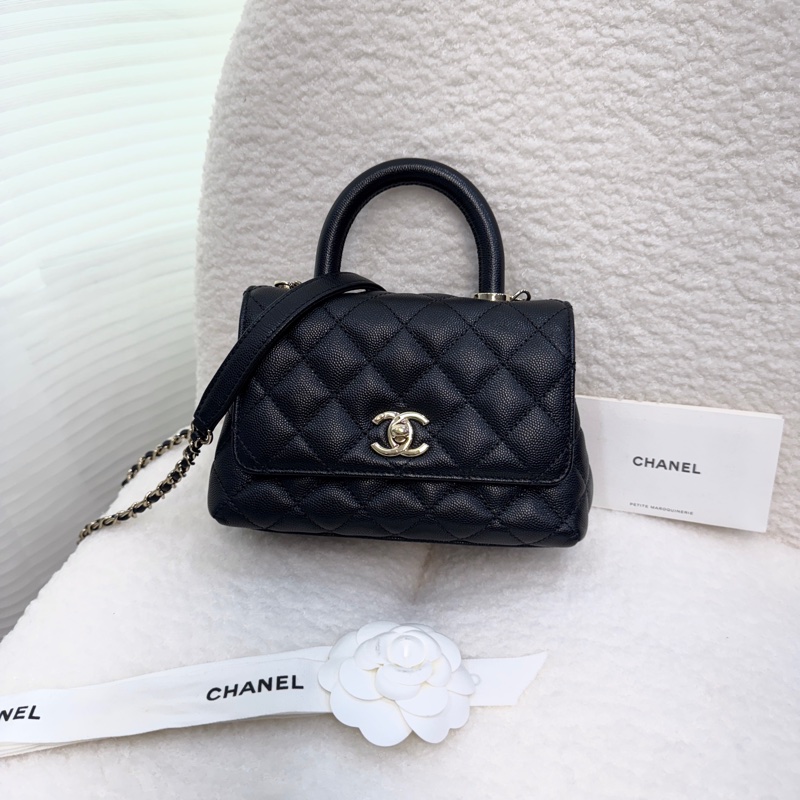 🖤香奈兒憨豆CHANEL黑金荔枝皮MINI COCO HANDLE AS2215-0