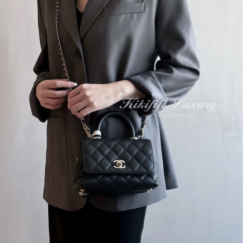 🖤香奈兒憨豆CHANEL黑金荔枝皮MINI COCO HANDLE AS2215-1