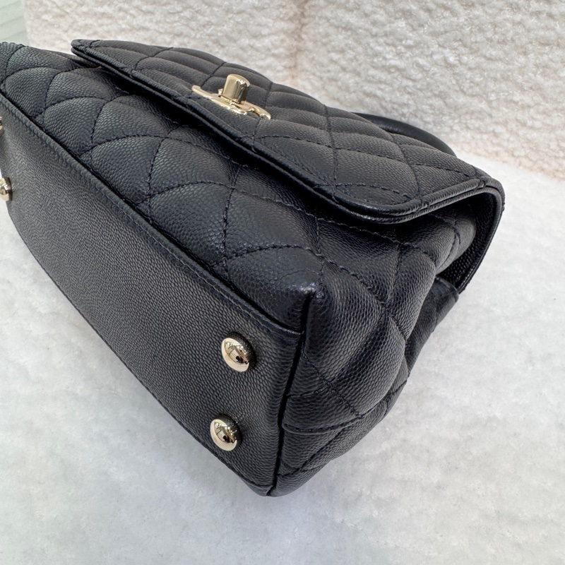 🖤香奈兒憨豆CHANEL黑金荔枝皮MINI COCO HANDLE AS2215-9