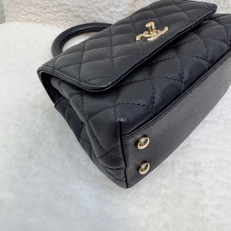 🖤香奈兒憨豆CHANEL黑金荔枝皮MINI COCO HANDLE AS2215-10