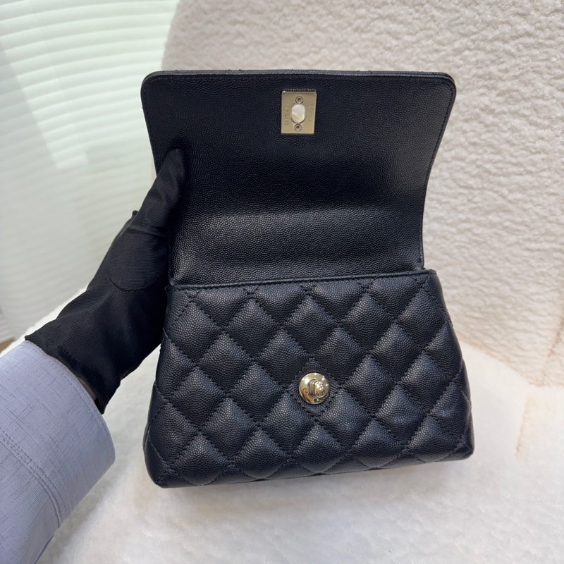 🖤香奈兒憨豆CHANEL黑金荔枝皮MINI COCO HANDLE AS2215-21