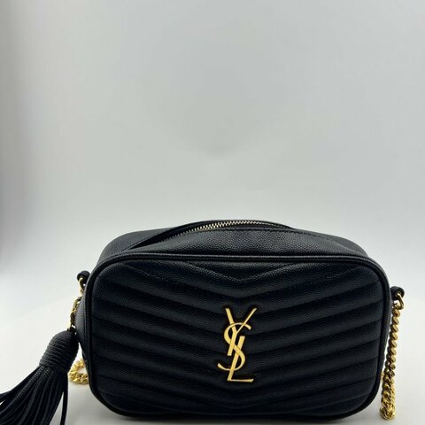 聖羅蘭黑金 LOU 牛皮流蘇相機包 單肩斜背兩用包