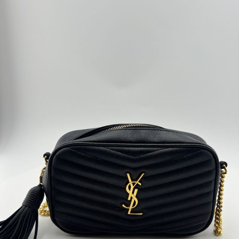 聖羅蘭黑金 LOU 牛皮流蘇相機包 單肩斜背兩用包-0