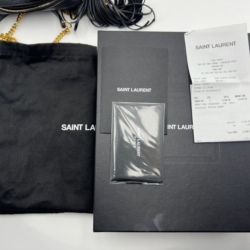 聖羅蘭黑金 LOU 牛皮流蘇相機包 單肩斜背兩用包-2