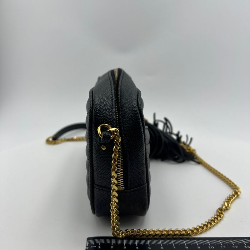 聖羅蘭黑金 LOU 牛皮流蘇相機包 單肩斜背兩用包-5