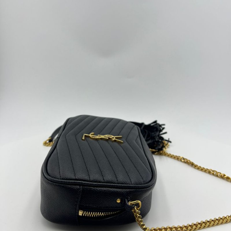 聖羅蘭黑金 LOU 牛皮流蘇相機包 單肩斜背兩用包-7