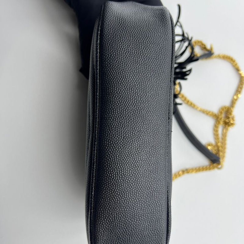 聖羅蘭黑金 LOU 牛皮流蘇相機包 單肩斜背兩用包-8