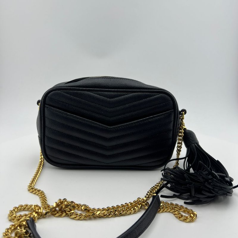 聖羅蘭黑金 LOU 牛皮流蘇相機包 單肩斜背兩用包-10