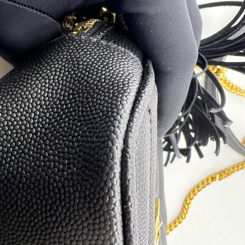 聖羅蘭黑金 LOU 牛皮流蘇相機包 單肩斜背兩用包-12