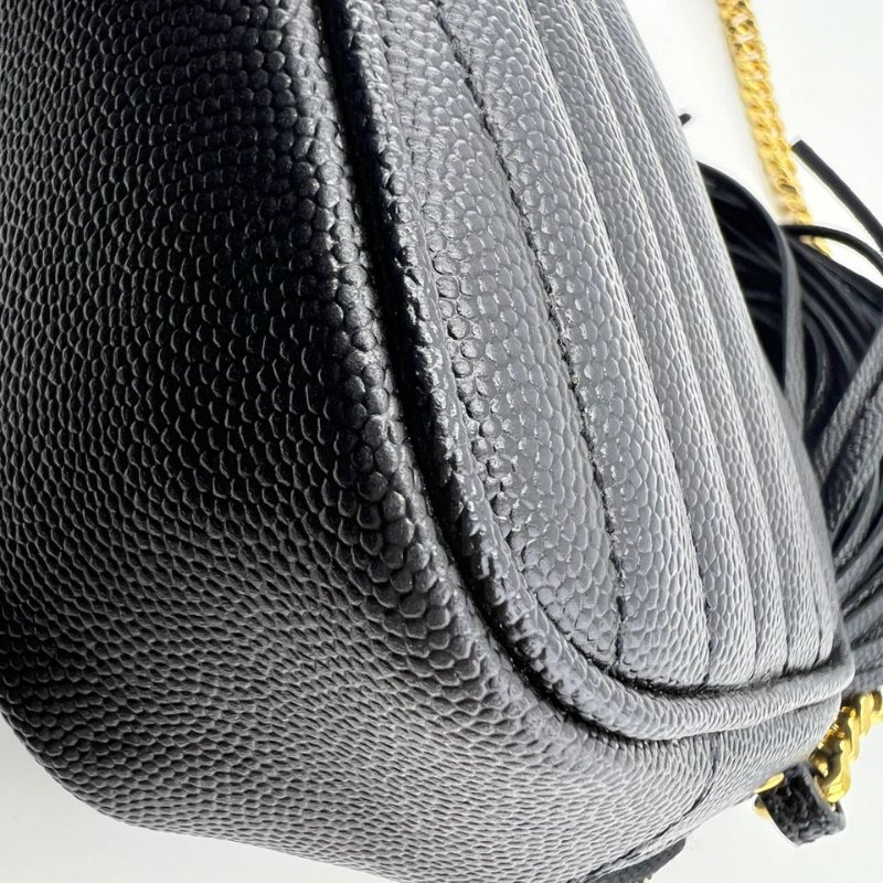 聖羅蘭黑金 LOU 牛皮流蘇相機包 單肩斜背兩用包-15