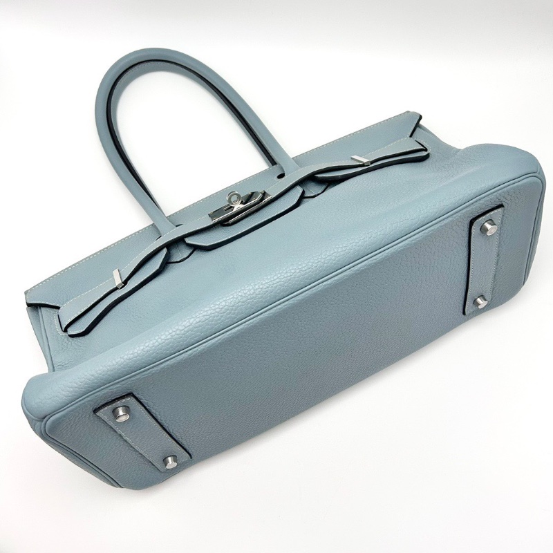HERMES Shoulder birkin42亞麻藍銀扣手提包 42*16*17 98新配件他塵袋鎖鑰匙-3