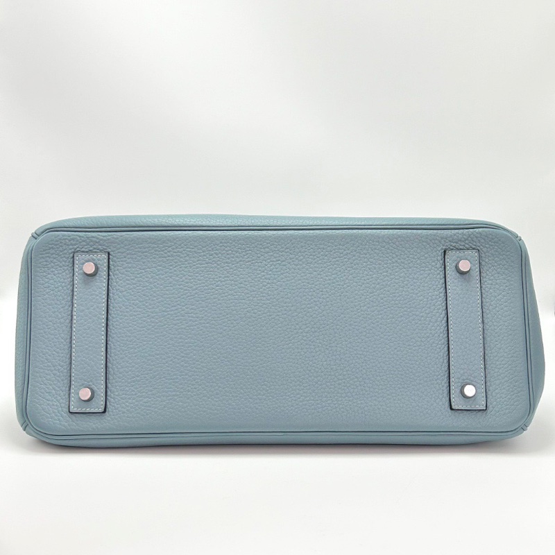 HERMES Shoulder birkin42亞麻藍銀扣手提包 42*16*17 98新配件他塵袋鎖鑰匙-4