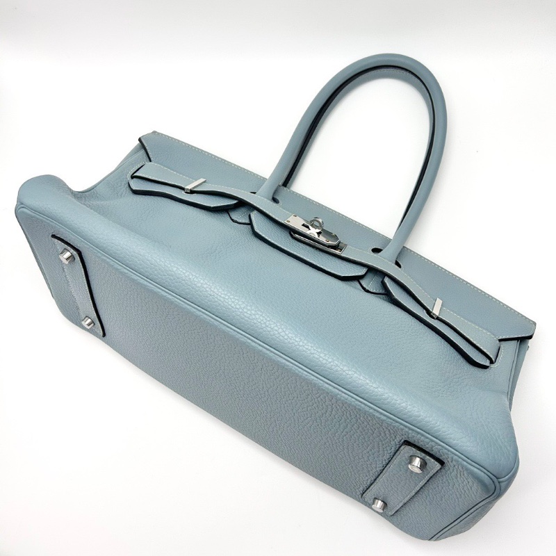 HERMES Shoulder birkin42亞麻藍銀扣手提包 42*16*17 98新配件他塵袋鎖鑰匙-5