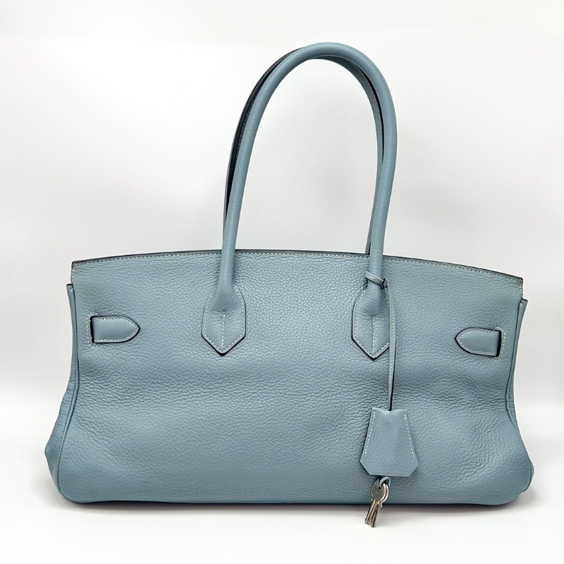 HERMES Shoulder birkin42亞麻藍銀扣手提包 42*16*17 98新配件他塵袋鎖鑰匙-6
