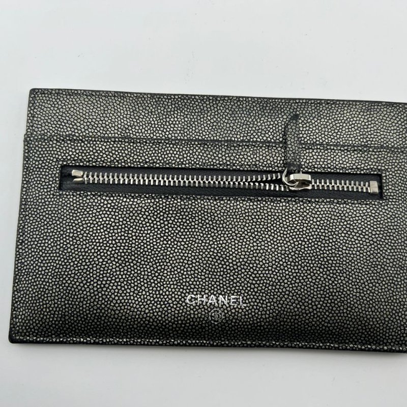 香奈兒黑銀魚子醬菱格紋手拿包錢包-3