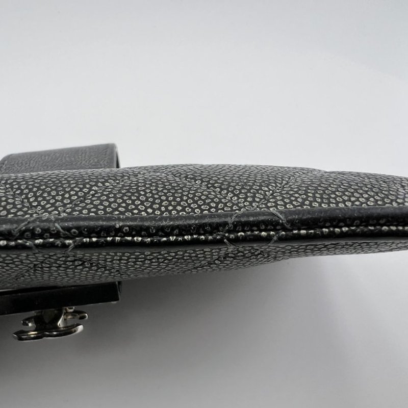 香奈兒黑銀魚子醬菱格紋手拿包錢包-13