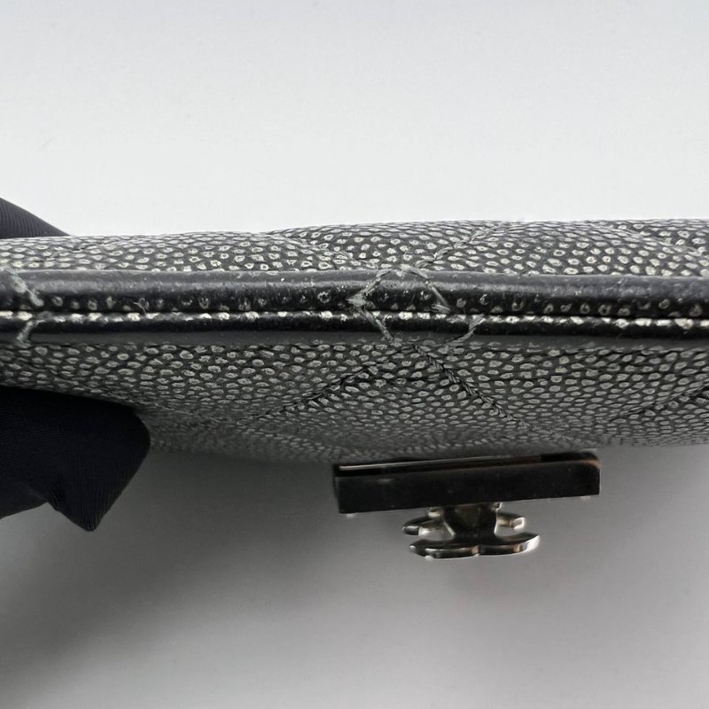 香奈兒黑銀魚子醬菱格紋手拿包錢包-14