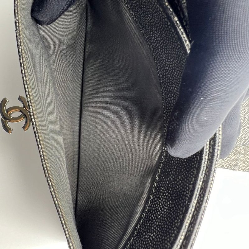 香奈兒黑銀魚子醬菱格紋手拿包錢包-16